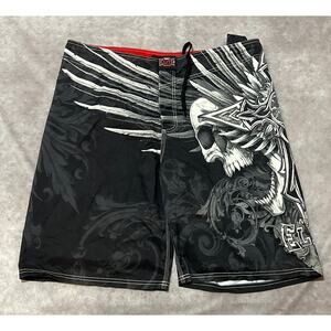 MMA Elite Board Shorts with Y2K AOP Skull Cross Feather Graphics size L